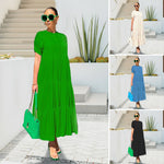 Button Solid Color Ruffled Plus Size Dress