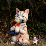 Cat Eating Gnomes Statue