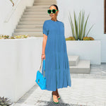 Button Solid Color Ruffled Plus Size Dress