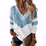 V-neck colorblock leopard print sweater