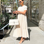 Button Solid Color Ruffled Plus Size Dress