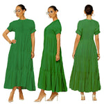 Button Solid Color Ruffled Plus Size Dress