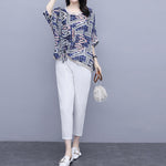 Women Printed Cotton Linen Two-piece Set