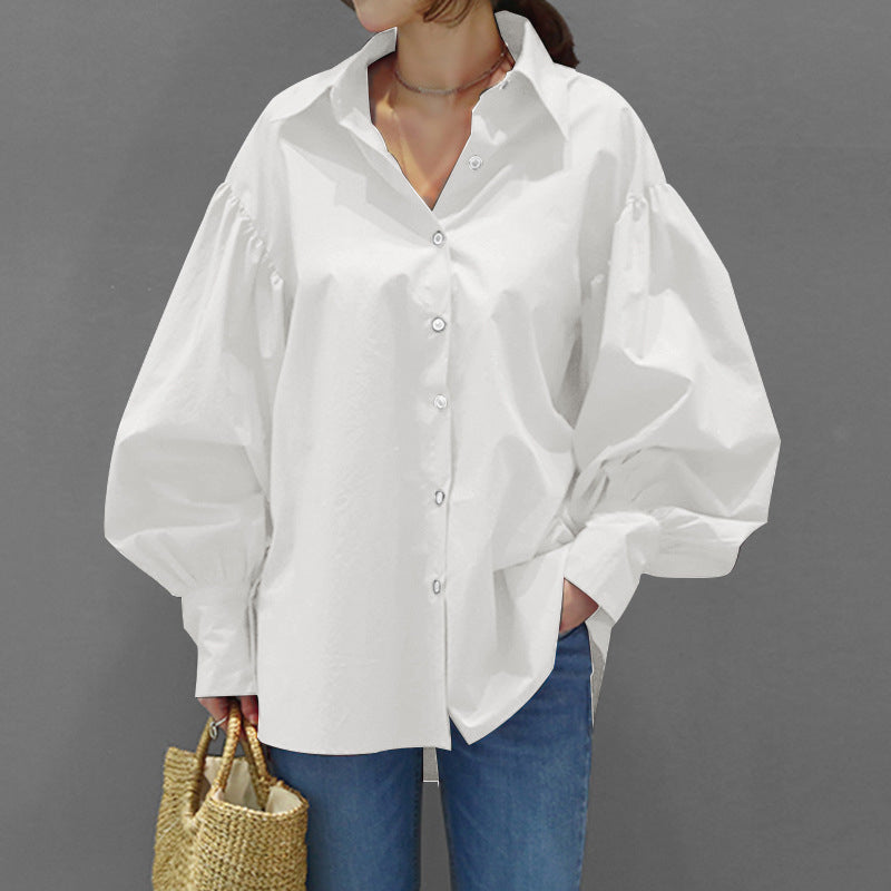 Casual Women's Shirt with Lantern Sleeves