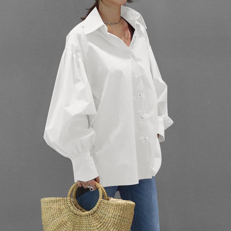 Casual Women's Shirt with Lantern Sleeves