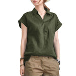 Elegant Loose V-neck Cotton Linen Short Sleeve Shirt