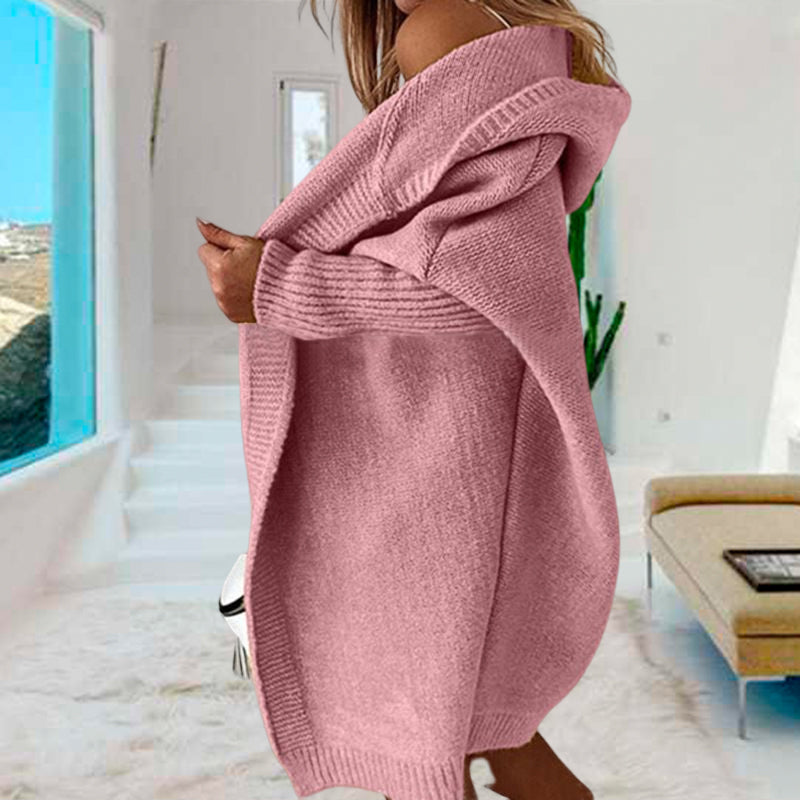 MID-LENGTH HOODED BATWING SLEEVE CARDIGAN