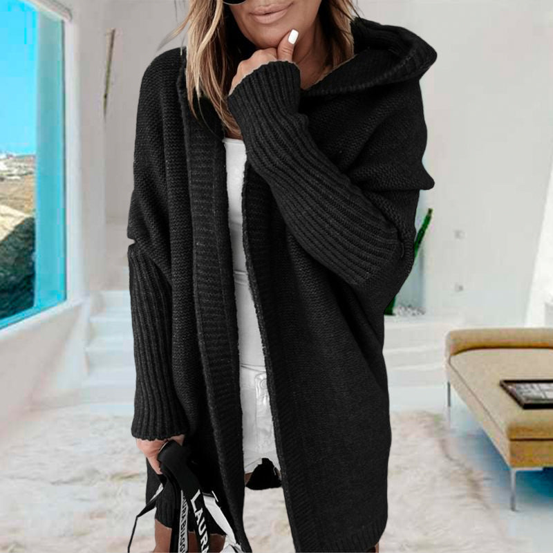 MID-LENGTH HOODED BATWING SLEEVE CARDIGAN