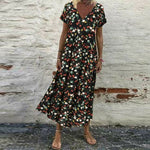 Women's Vintage Short Sleeve Maxi Dress