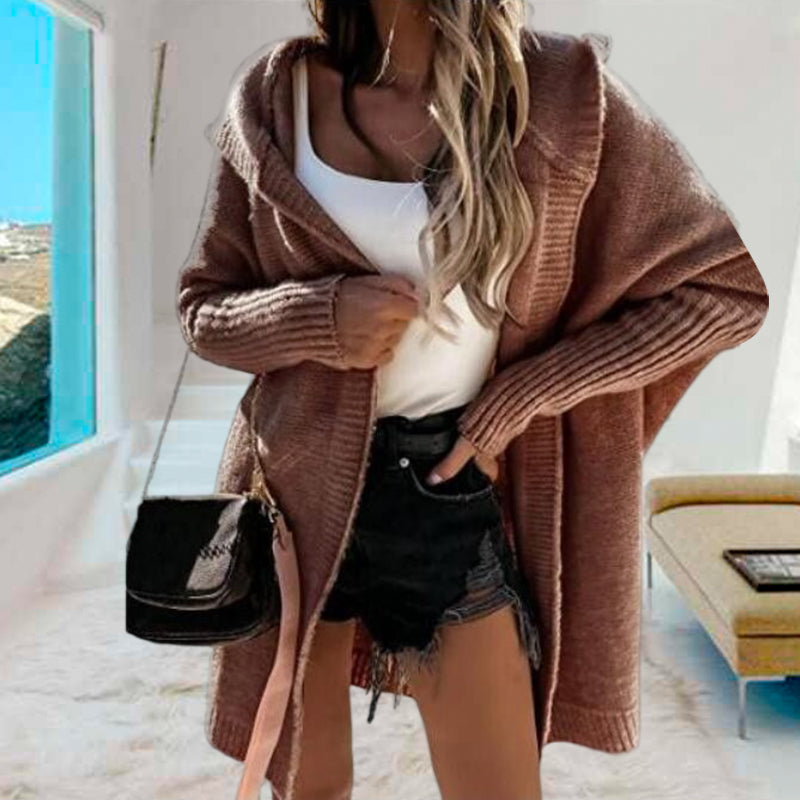 MID-LENGTH HOODED BATWING SLEEVE CARDIGAN