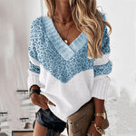 V-neck colorblock leopard print sweater