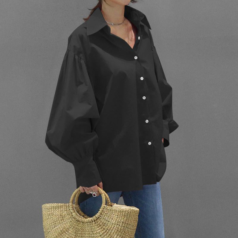 Casual Women's Shirt with Lantern Sleeves
