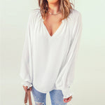 V-neck Solid Color Long-sleeved Casual Chiffon Shirt