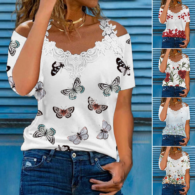 V-Neck Lace Sling T-Shirt