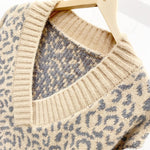 V-neck colorblock leopard print sweater