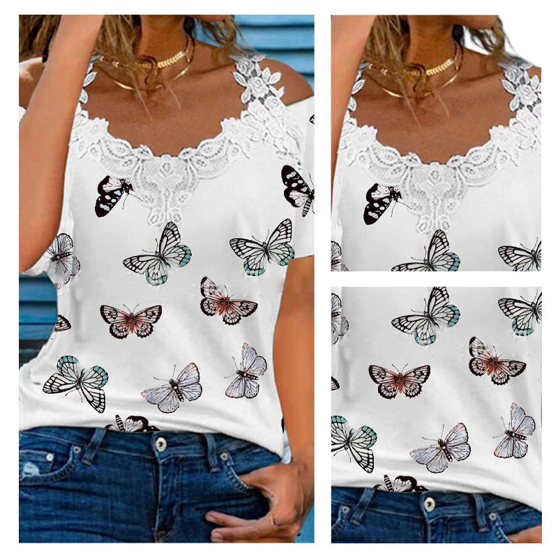 V-Neck Lace Sling T-Shirt