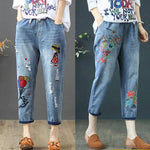 Retro Style Embroidered Loose Jeans
