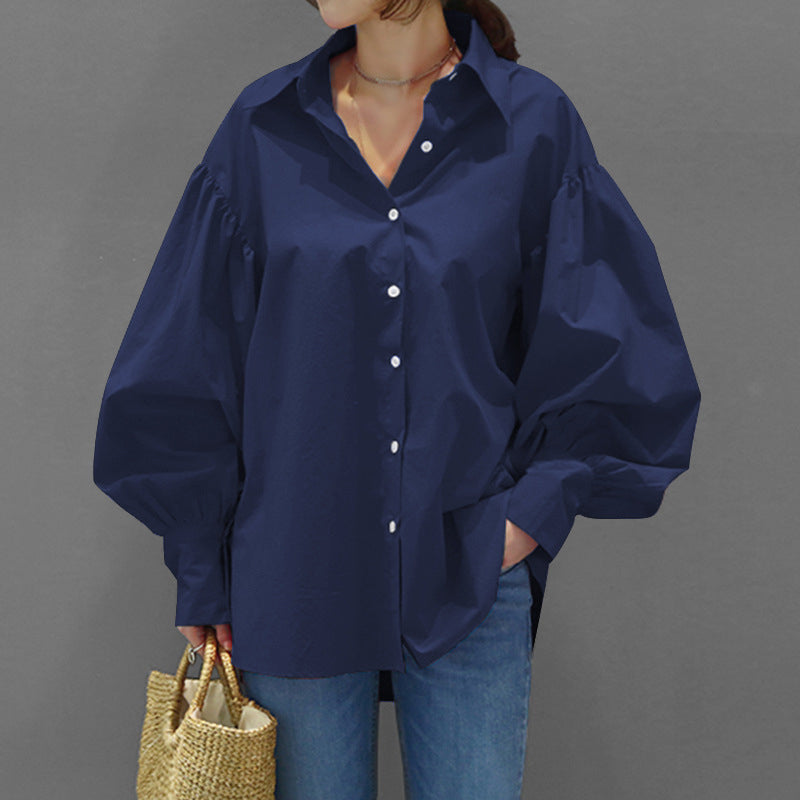Casual Women's Shirt with Lantern Sleeves