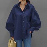 Casual Women's Shirt with Lantern Sleeves
