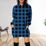 Printed Plaid Midi Pocket Hooded Long Sleeve Sweatshirt