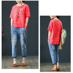 Retro Style Embroidered Loose Jeans