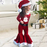 Sweet Red Velvet Christmas Print Teddy Top and Flare Pants 3-Piece Set