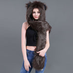 3 in 1 Furry Hooded Scarf with Paws and Ears