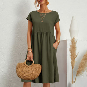 Women's Short Sleeve Cotton And Linen Dress