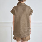 Elegant Loose V-neck Cotton Linen Short Sleeve Shirt