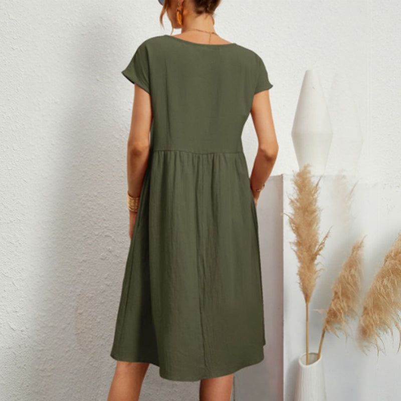 Women's Short Sleeve Cotton And Linen Dress