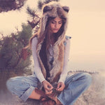 3 in 1 Furry Hooded Scarf with Paws and Ears