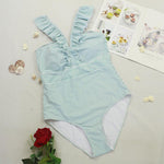 V-neck ruffled one-piece swimsuit