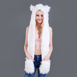 3 in 1 Furry Hooded Scarf with Paws and Ears