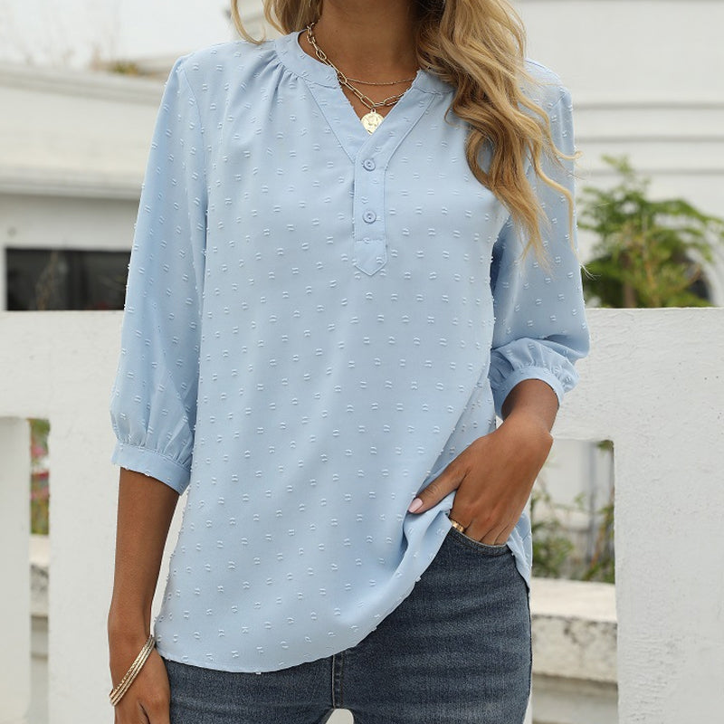 Stand Collar Mid Sleeve Shirt