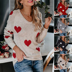 Heart V-Neck Knit Long Sleeve Sweater