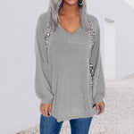 Leopard Print Stitching V-Neck Loose Pullover