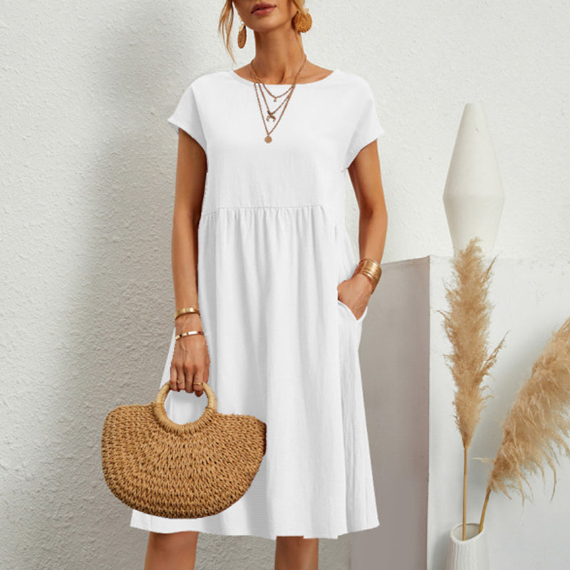 Women's Short Sleeve Cotton And Linen Dress