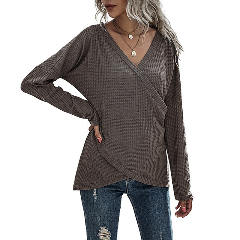 Irregular Long Sleeve V-Neck Knit Sweater