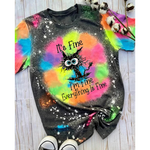 Everything Is Fine Funny Cat Graphic Casual T-Shirt