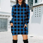 Printed Plaid Midi Pocket Hooded Long Sleeve Sweatshirt