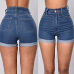 Roll Hem High Waist Denim Shorts