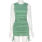 New Slim Drawstring Pleated Dress