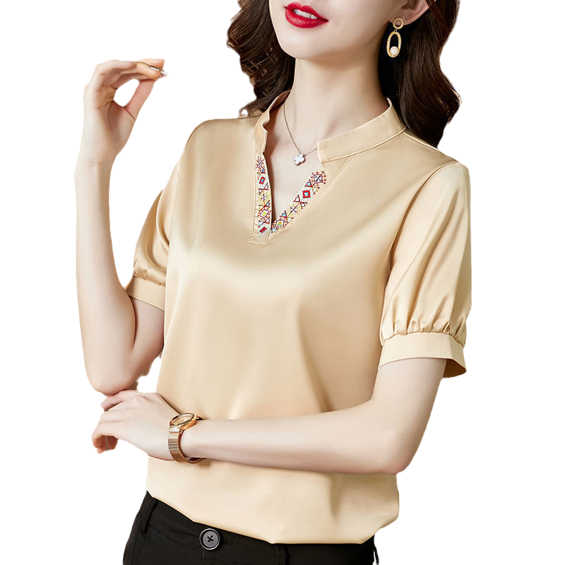 High Quality V-Neck Slimming Satin Shirt