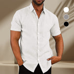 Men's Solid Color Linen Short Sleeve Button Down Shirt