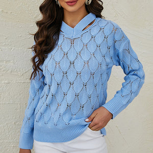 Solid Color V-Neck Off-Shoulder Cutout Sweater