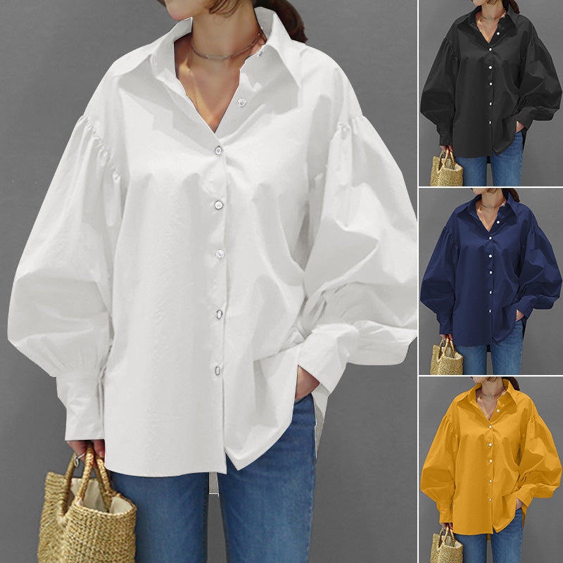 Casual Women's Shirt with Lantern Sleeves
