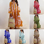 V-Neck Long Sleeve Printed Loose Dress