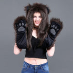 3 in 1 Furry Hooded Scarf with Paws and Ears