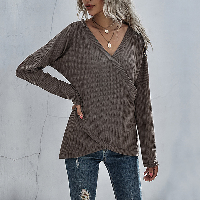 Irregular Long Sleeve V-Neck Knit Sweater