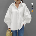 Casual Women's Shirt with Lantern Sleeves